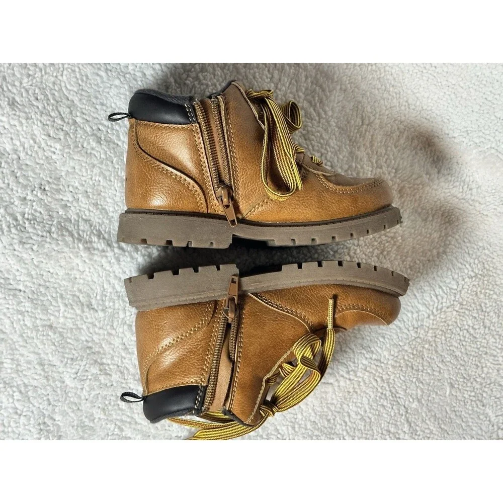 Carter’s Tan Leather Ankle Boots Boy’s Size 11M Laces And Zip Work Boots